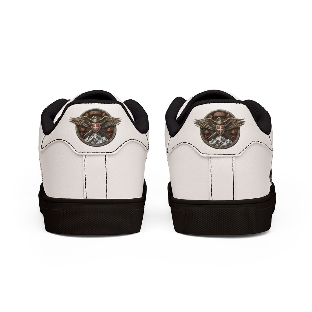 Women's Leather Sneakers — Vintage Serbian Eagle Winged Helmet Graphic