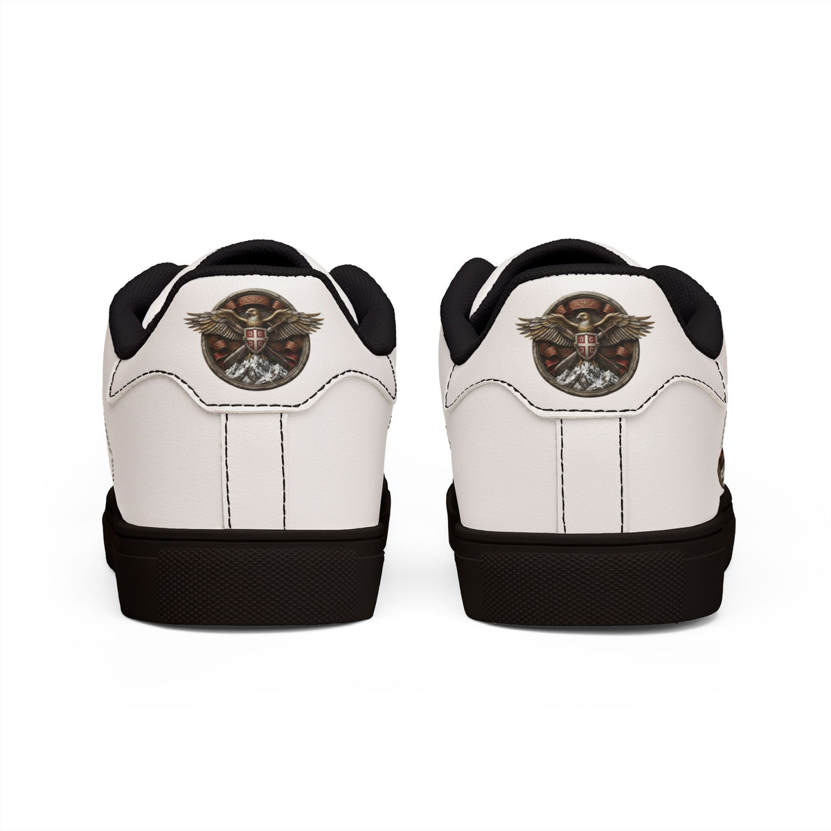 Women's Leather Sneakers — Vintage Serbian Eagle Winged Helmet Graphic