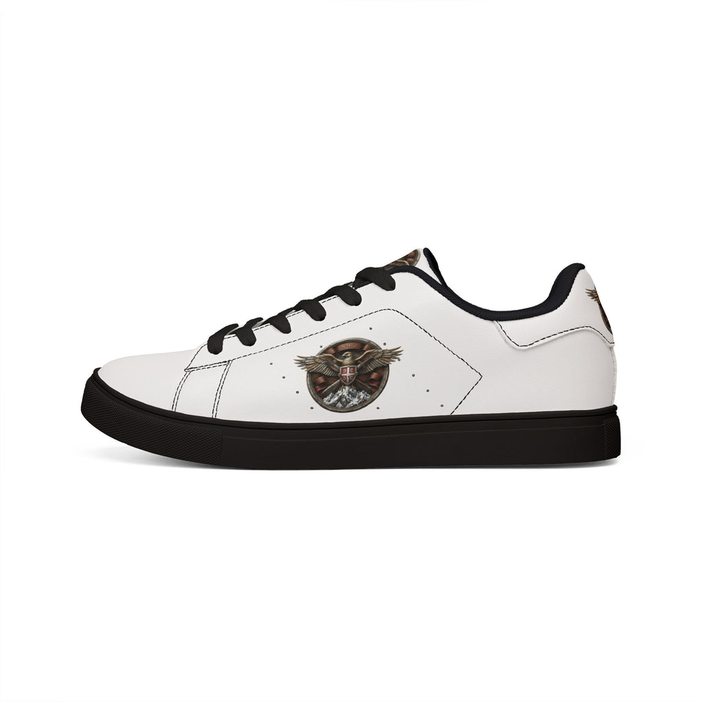 Women's Leather Sneakers — Vintage Serbian Eagle Winged Helmet Graphic
