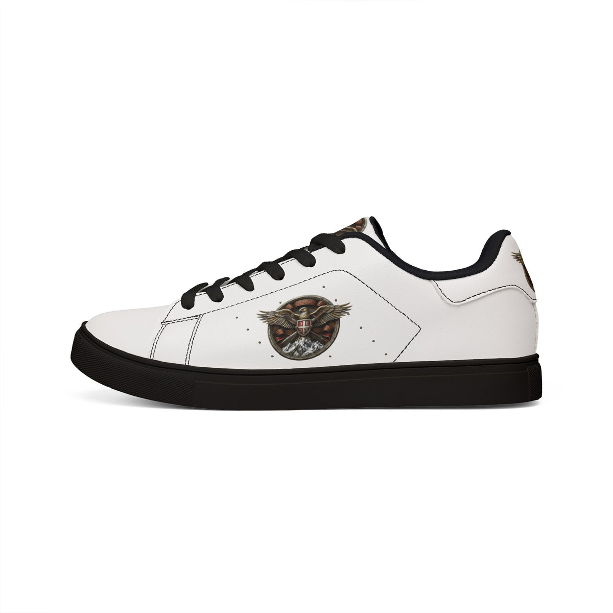 Women's Leather Sneakers — Vintage Serbian Eagle Winged Helmet Graphic