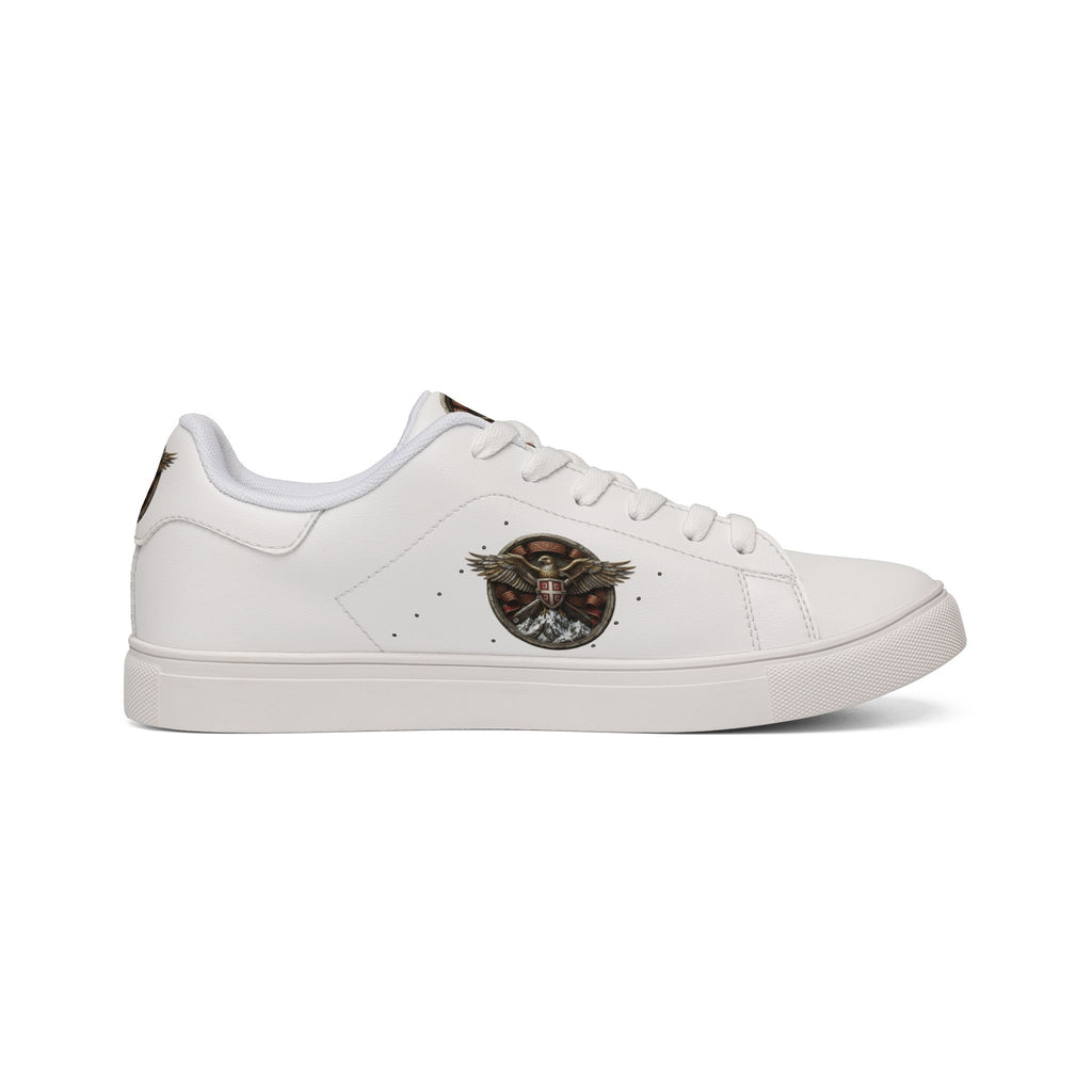 Women's Leather Sneakers — Vintage Serbian Eagle Winged Helmet Graphic