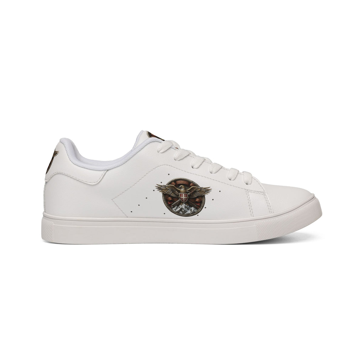 Women's Leather Sneakers — Vintage Serbian Eagle Winged Helmet Graphic