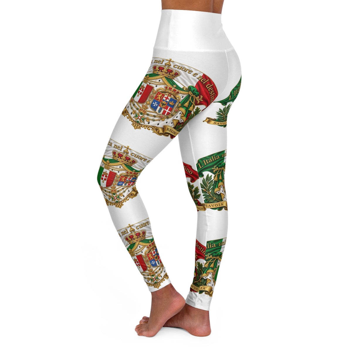Italian Crest High-Waisted Yoga Leggings — All-Over Print Patriotic Fitness Leggings