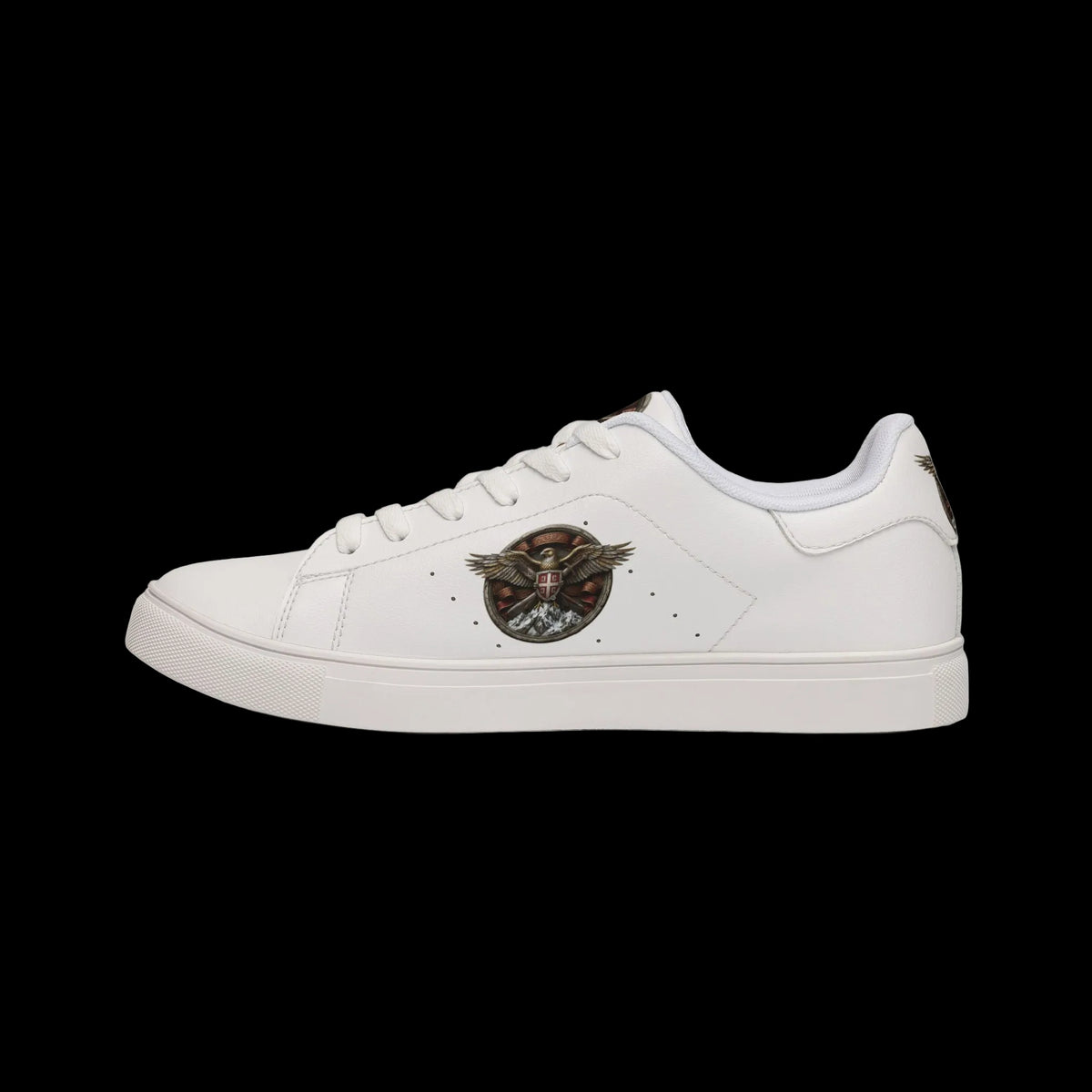 Women's Leather Sneakers — Vintage Serbian Eagle Winged Helmet Graphic