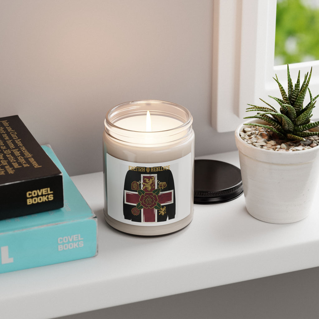 Heritage Crest Soy Candle — 9oz Scented Jar (Rose Cross & Lion Emblem)