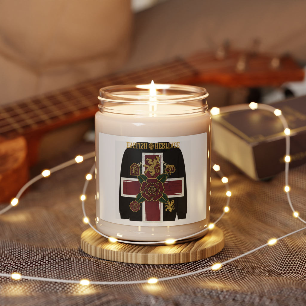 Heritage Crest Soy Candle — 9oz Scented Jar (Rose Cross & Lion Emblem)
