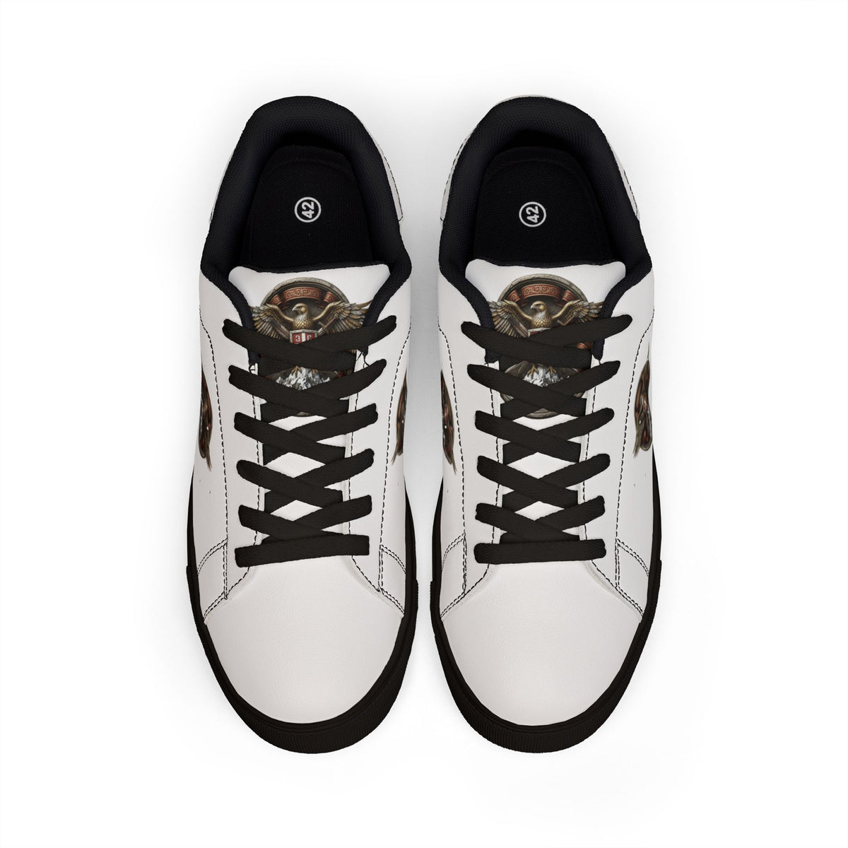 Women's Leather Sneakers — Vintage Serbian Eagle Winged Helmet Graphic