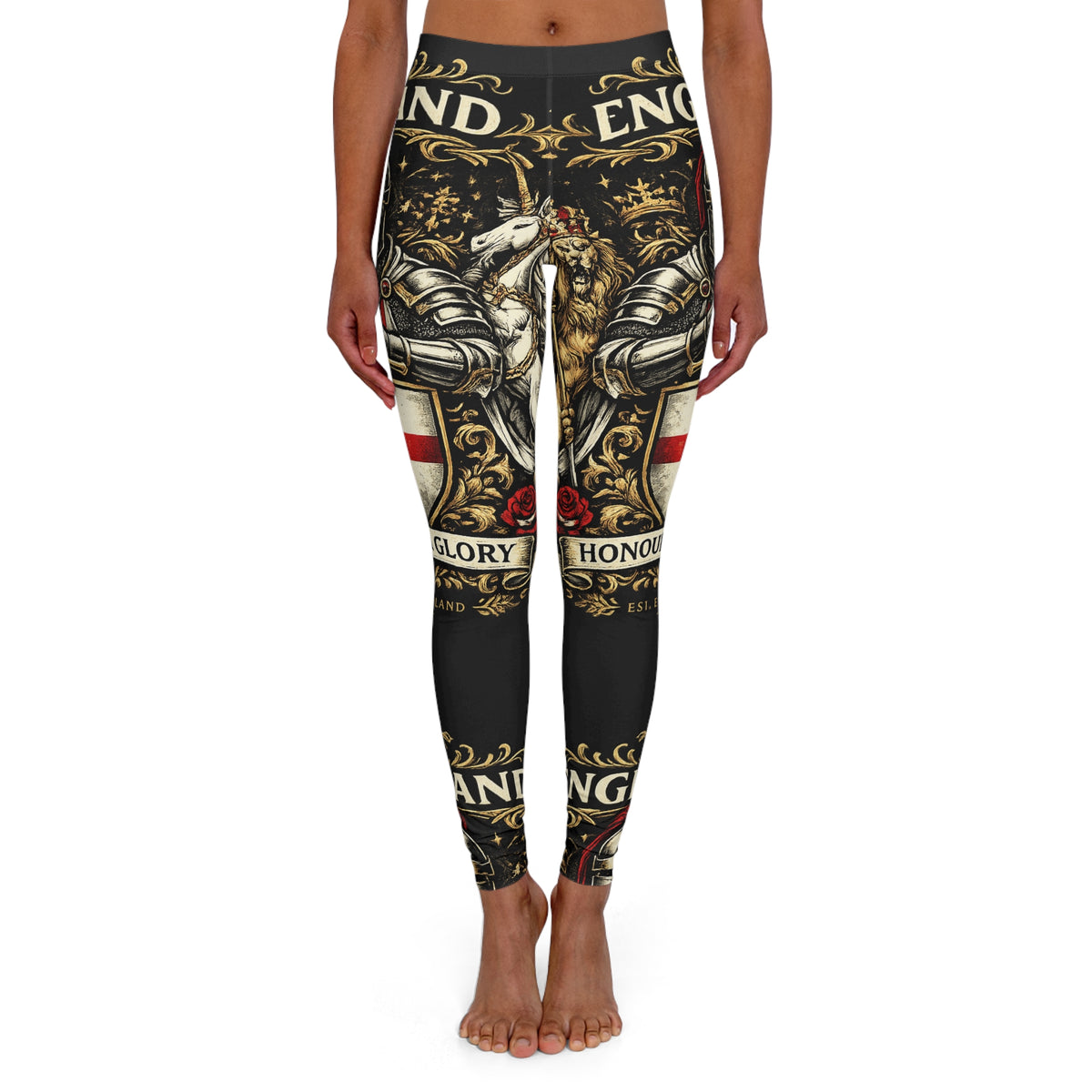 England Coat of Arms Leggings — Knight & St. George Shield All-Over Print
