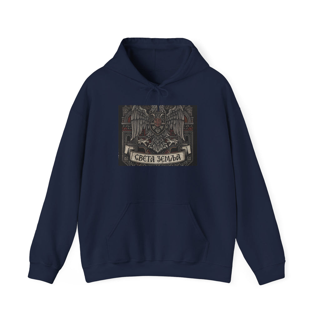 Eagle Crest Graphic Hoodie – "Света Земля" Vintage Slavic Emblem