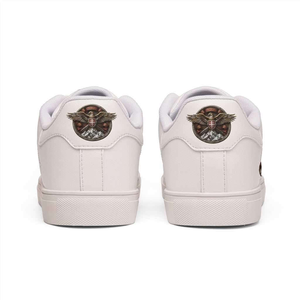 Women's Leather Sneakers — Vintage Serbian Eagle Winged Helmet Graphic