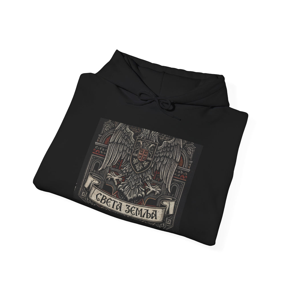Eagle Crest Graphic Hoodie – "Света Земля" Vintage Slavic Emblem