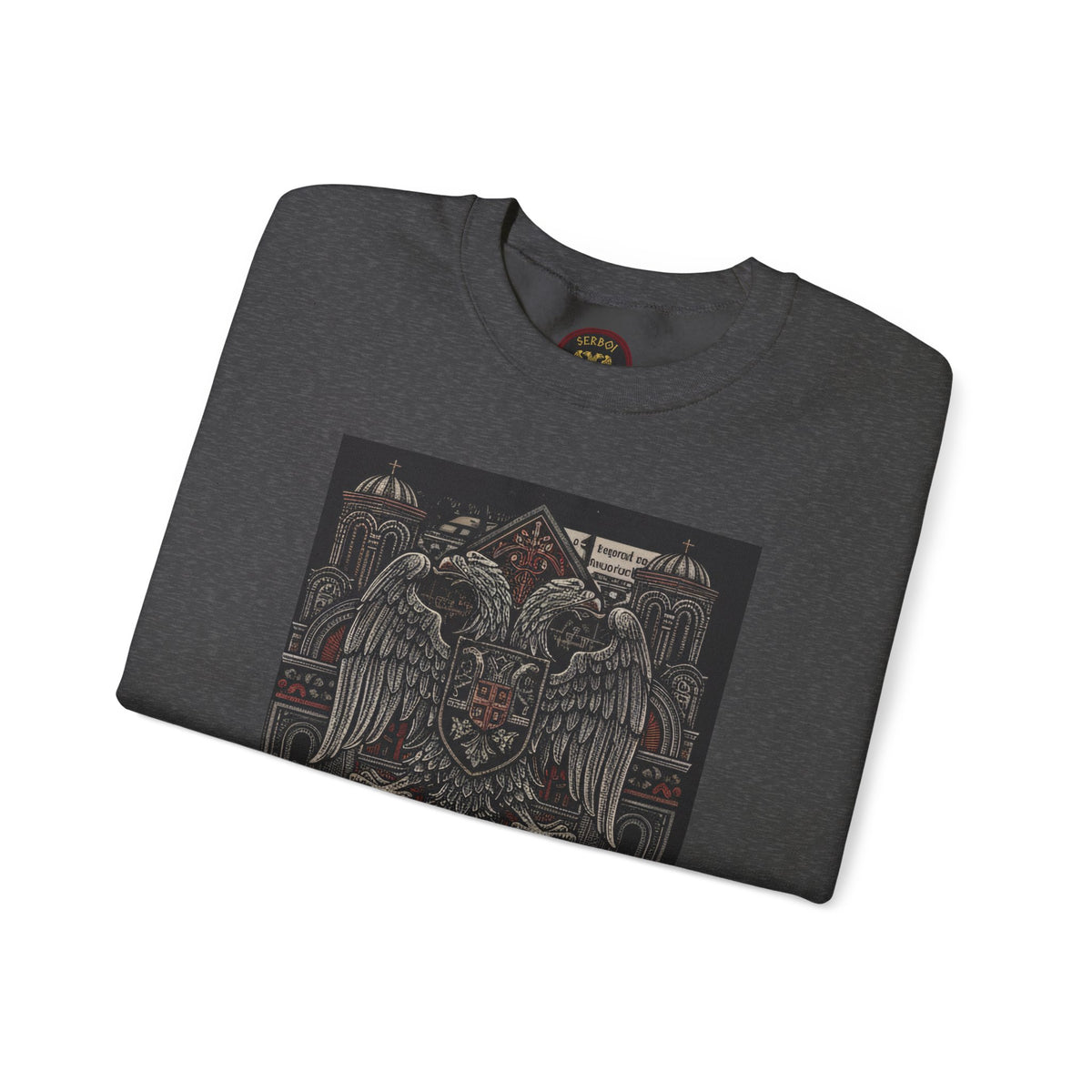 Serbian Embroidered Double-Headed Eagle Crewneck Sweatshirt — "Света Земля" Gothic Slavic Design