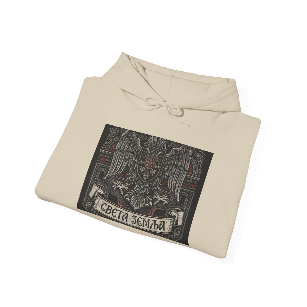 Eagle Crest Graphic Hoodie – "Света Земля" Vintage Slavic Emblem