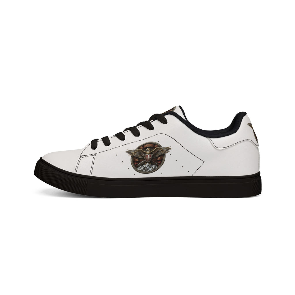 Women's Leather Sneakers — Vintage Serbian Eagle Winged Helmet Graphic