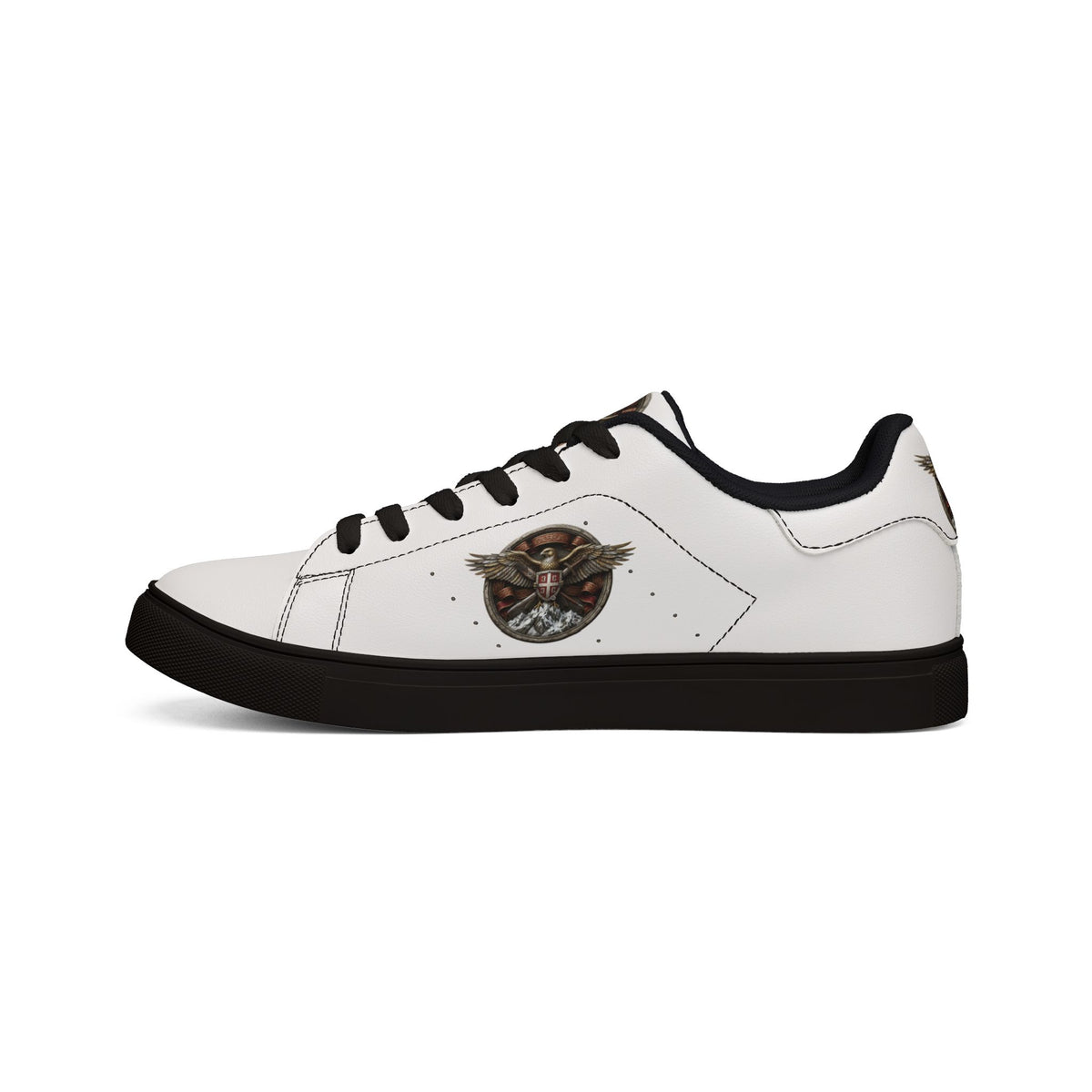 Women's Leather Sneakers — Vintage Serbian Eagle Winged Helmet Graphic