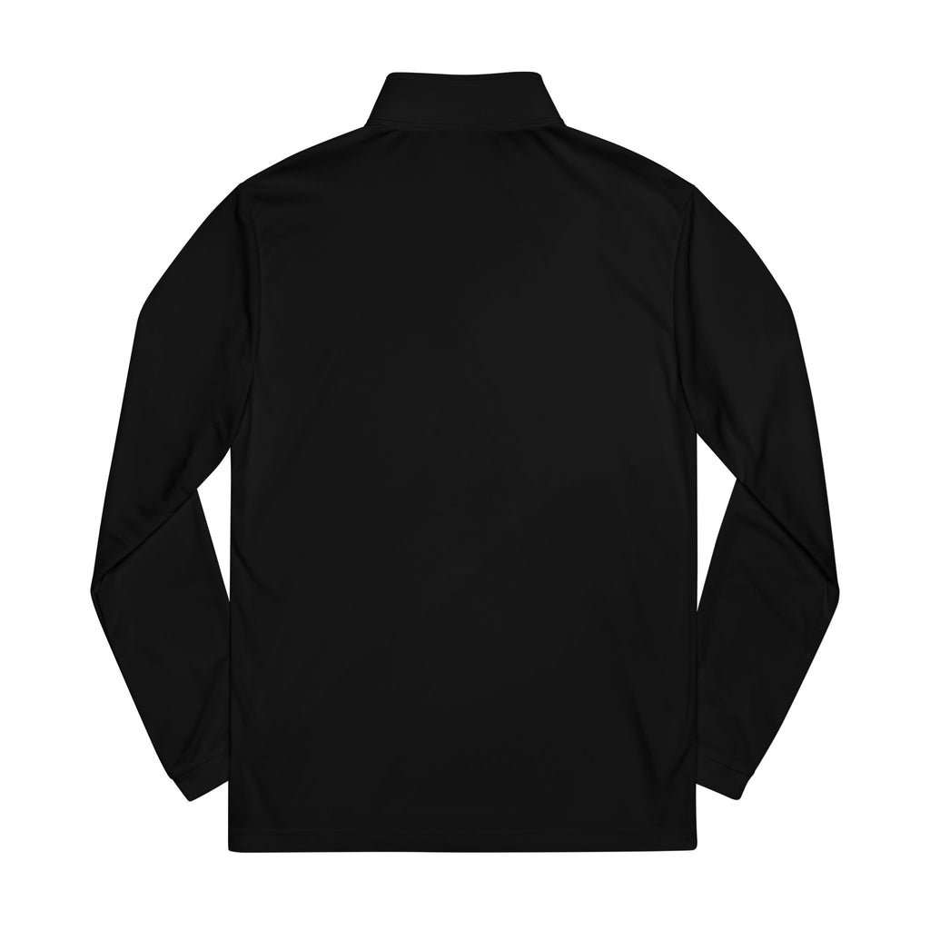 Embroidered Quarter-Zip Pullover — White Athletic Pullover with Crest Accent