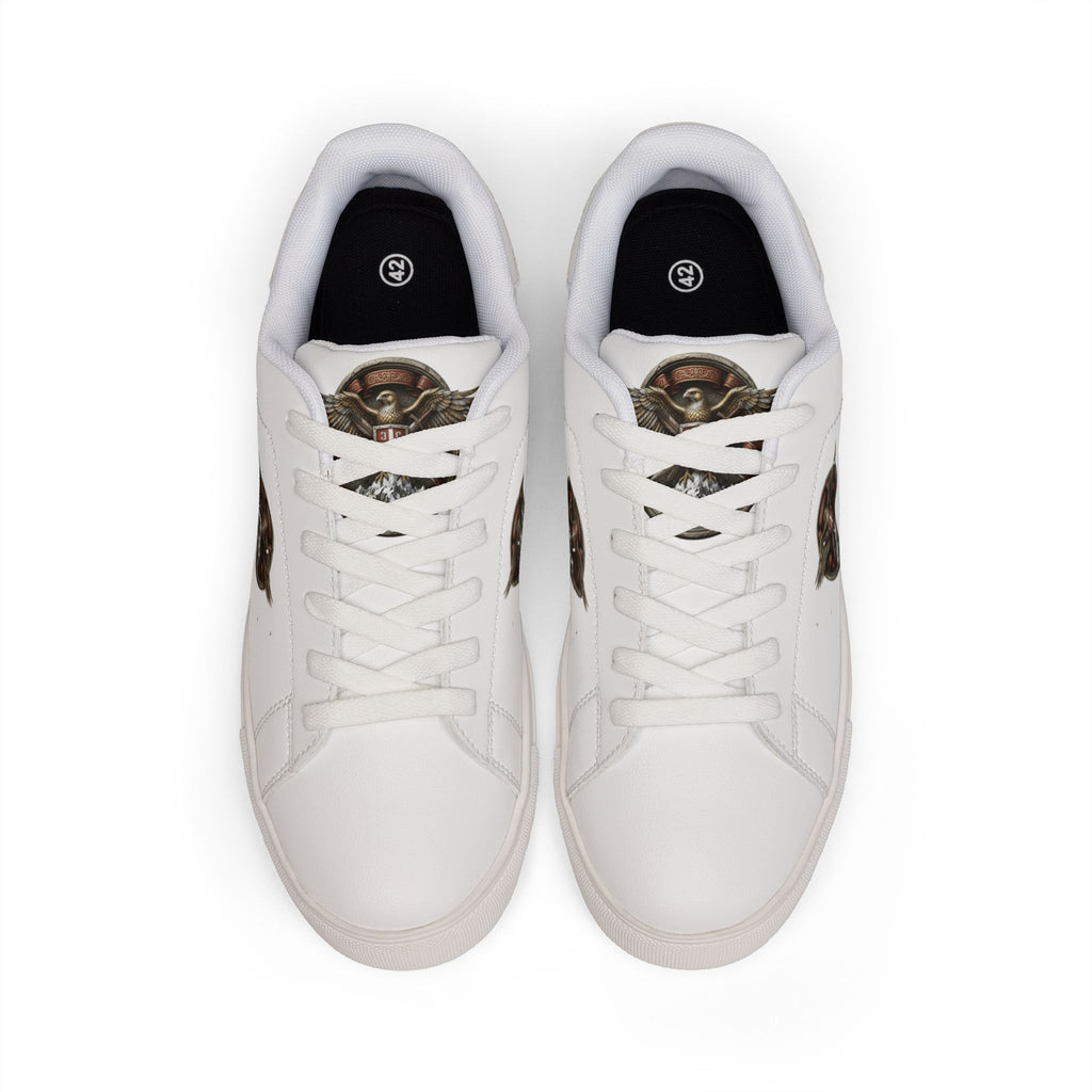 Women's Leather Sneakers — Vintage Serbian Eagle Winged Helmet Graphic