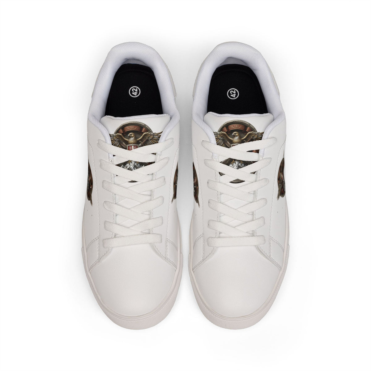 Women's Leather Sneakers — Vintage Serbian Eagle Winged Helmet Graphic