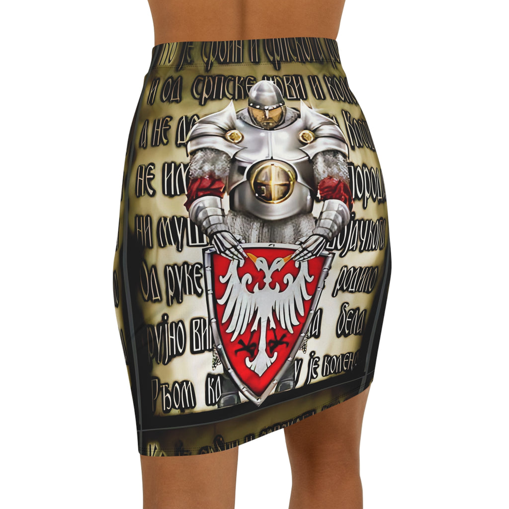 Serbian Eagle Shield Pencil Skirt — Mid‑Waist Armor Graphic