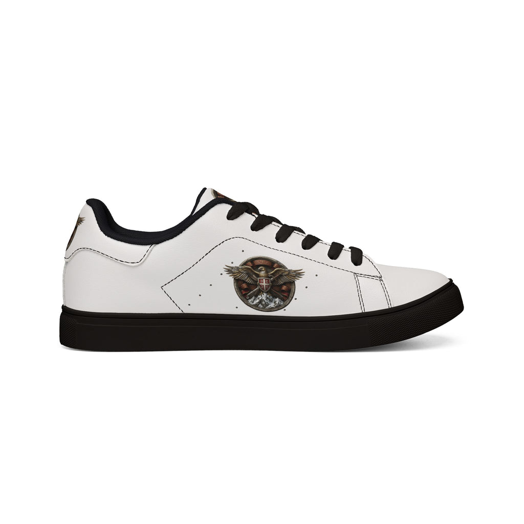 Women's Leather Sneakers — Vintage Serbian Eagle Winged Helmet Graphic