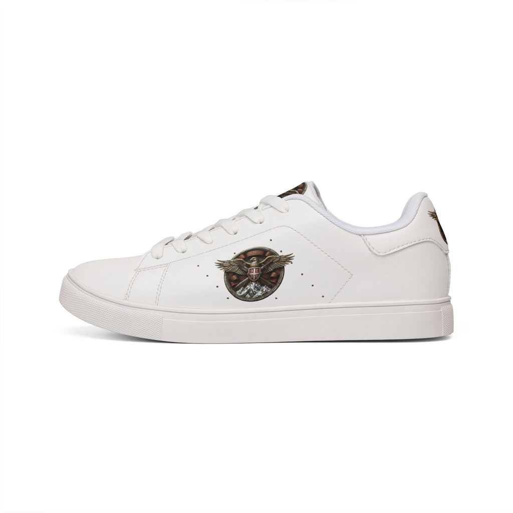 Women's Leather Sneakers — Vintage Serbian Eagle Winged Helmet Graphic