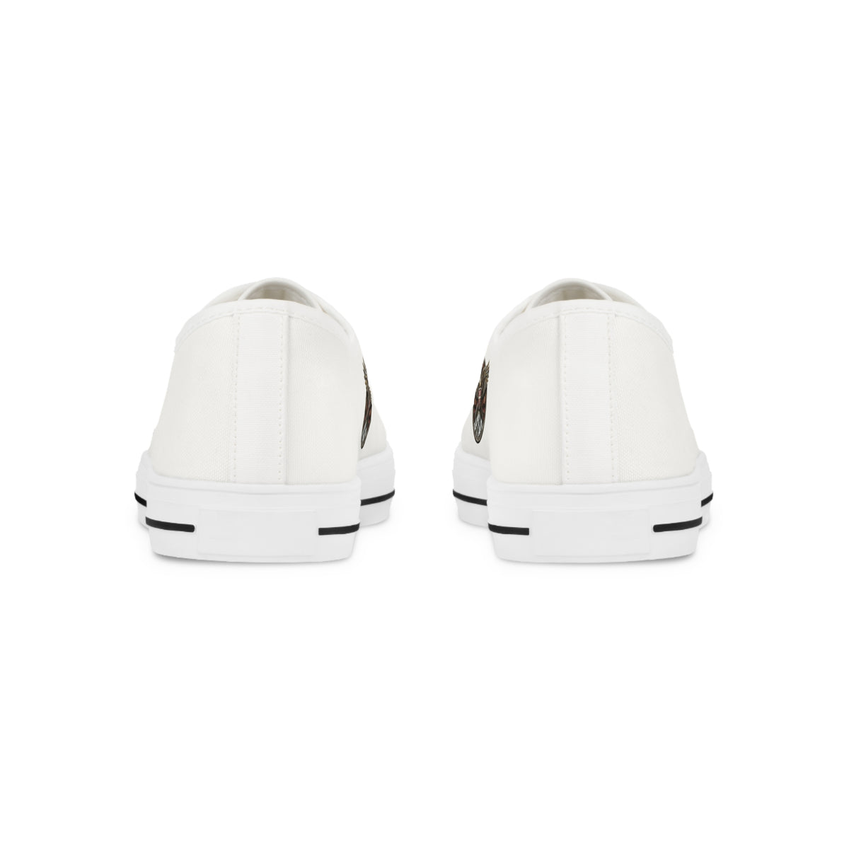 Men's Low Top Sneakers — White Canvas with Vintage Serbian Eagle Print